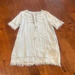 Easel Casual Cream Dress with Fringe Details